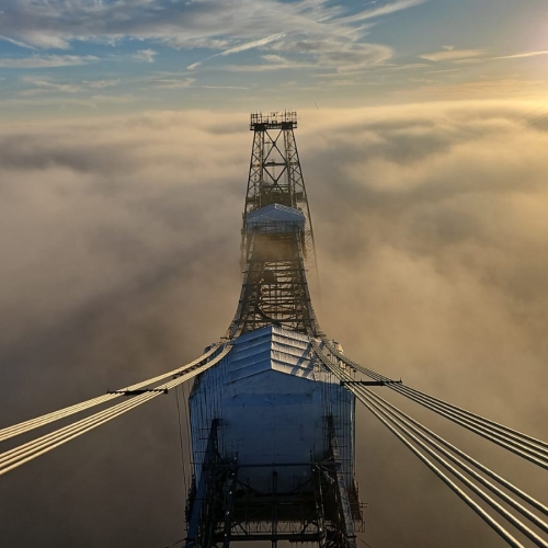 Newport Transporter Bridge in the clouds