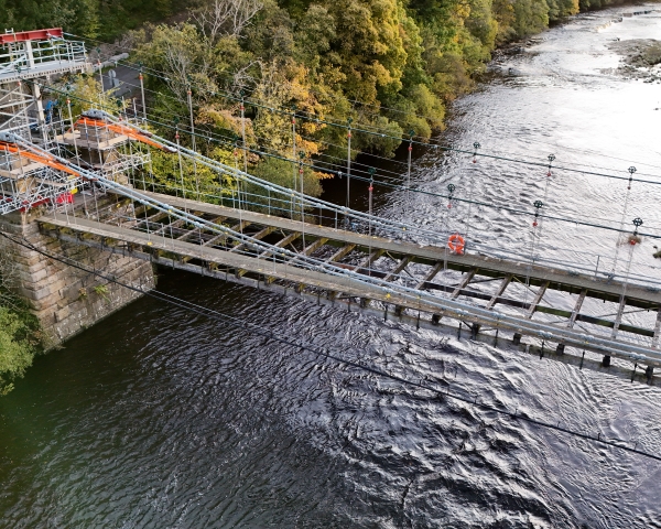 Whorlton Suspension Bridge during dismantling