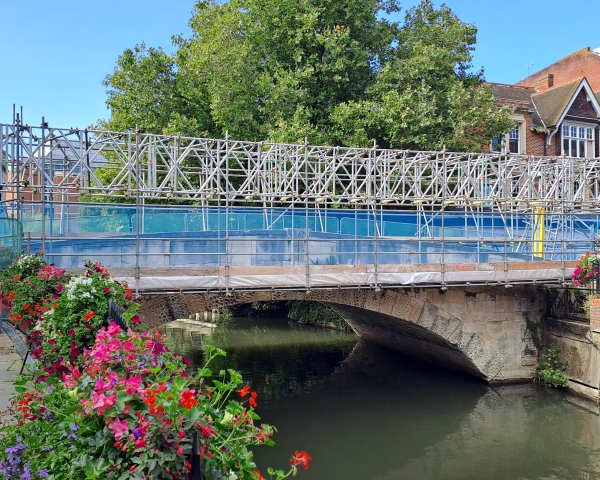 High Bridge in Reading with scaffolding across 