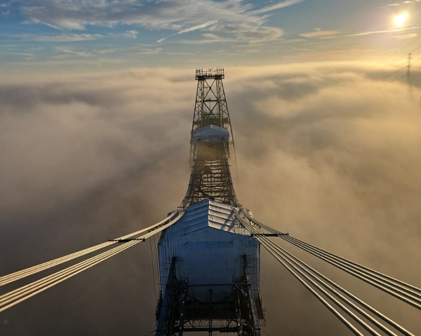 Newport Transporter Bridge in the clouds