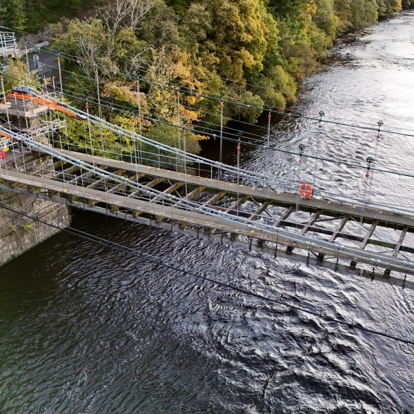 Whorlton Suspension Bridge during dismantling