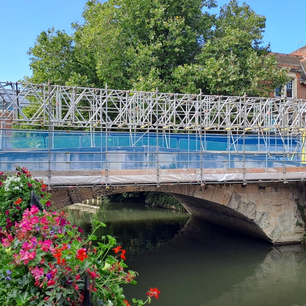 High Bridge in Reading with scaffolding across 