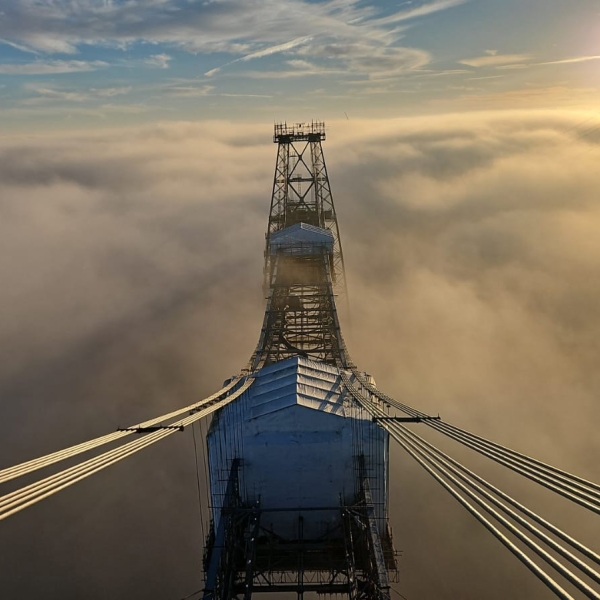 Newport Transporter Bridge in the clouds
