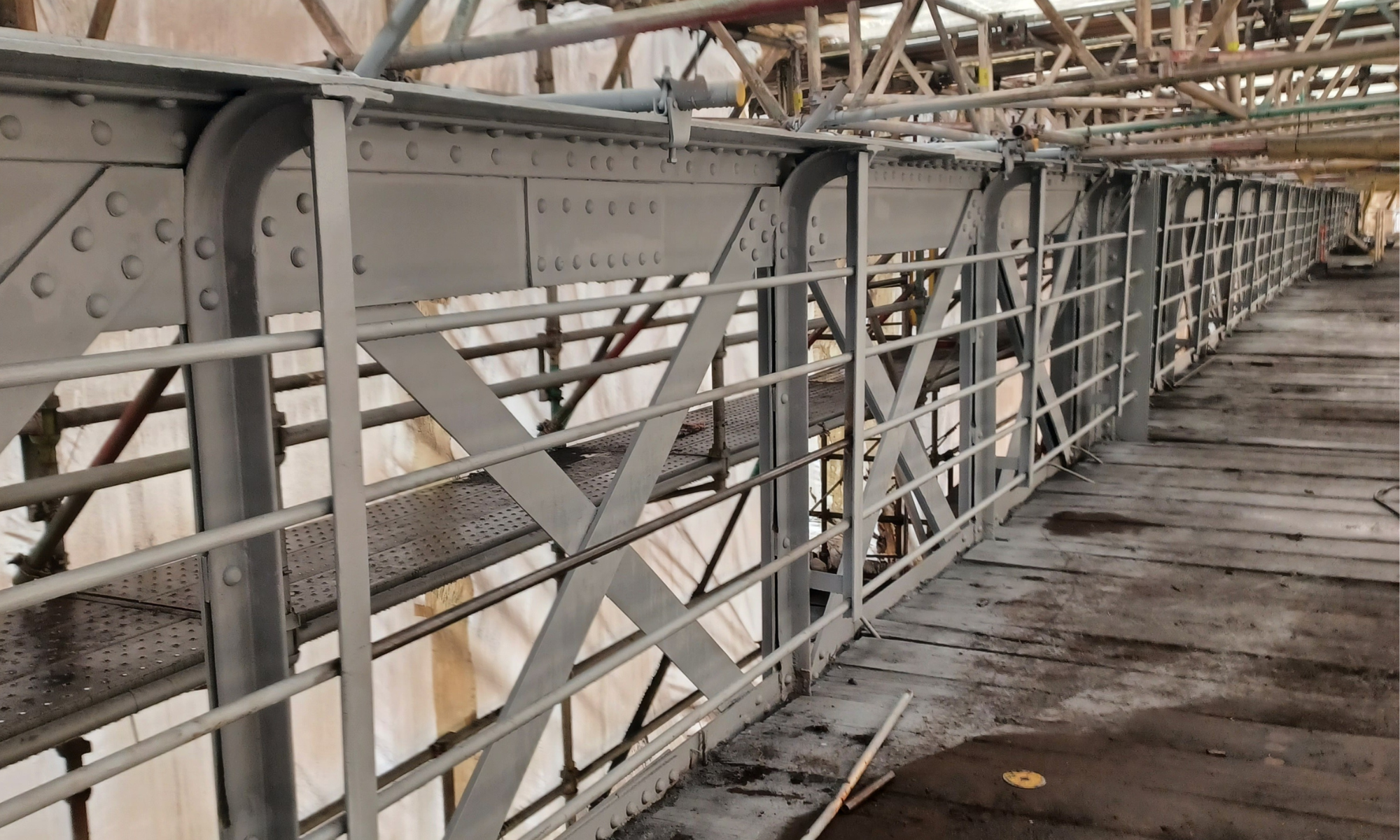 Primed steelwork on Tintern Wireworks Bridge
