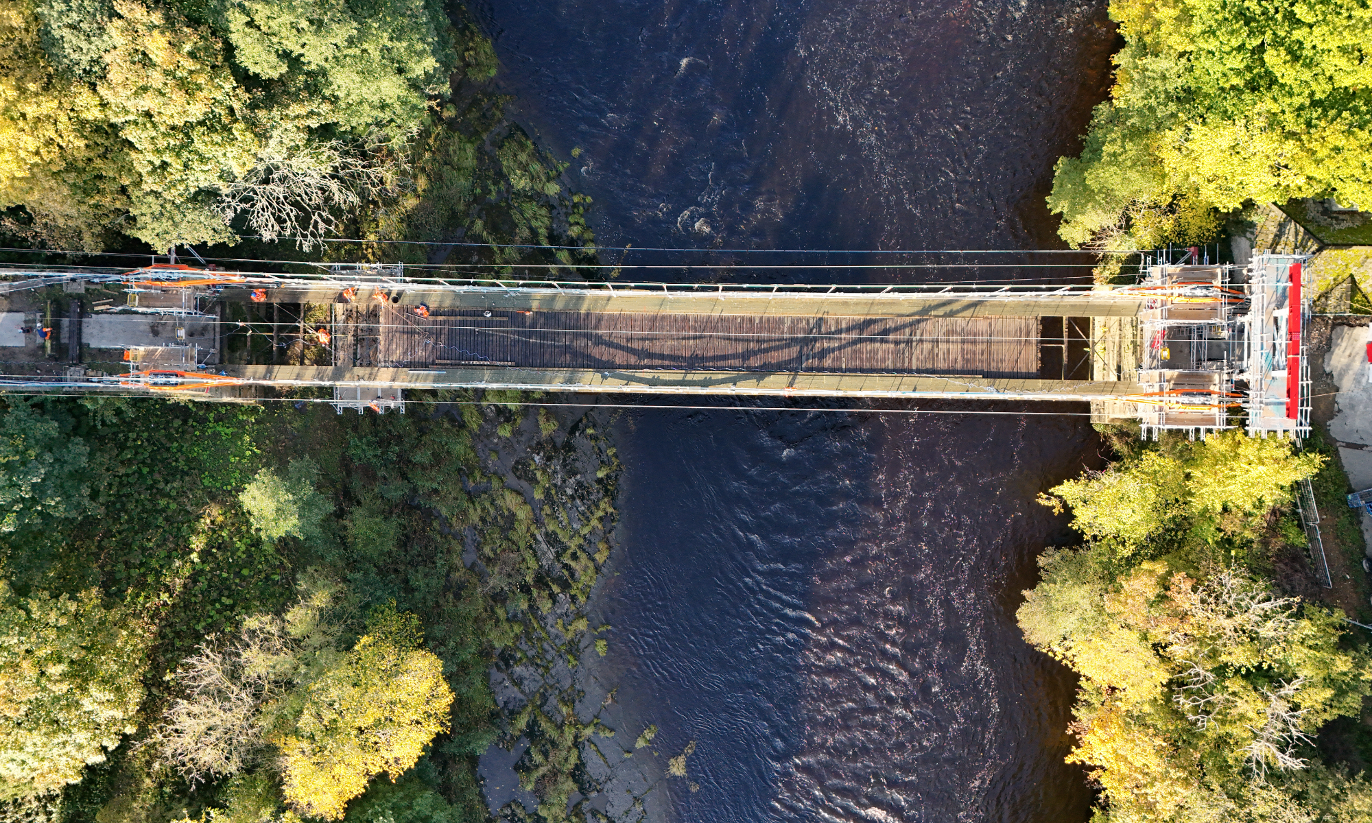 Whorlton Suspension Bridge during dismantling