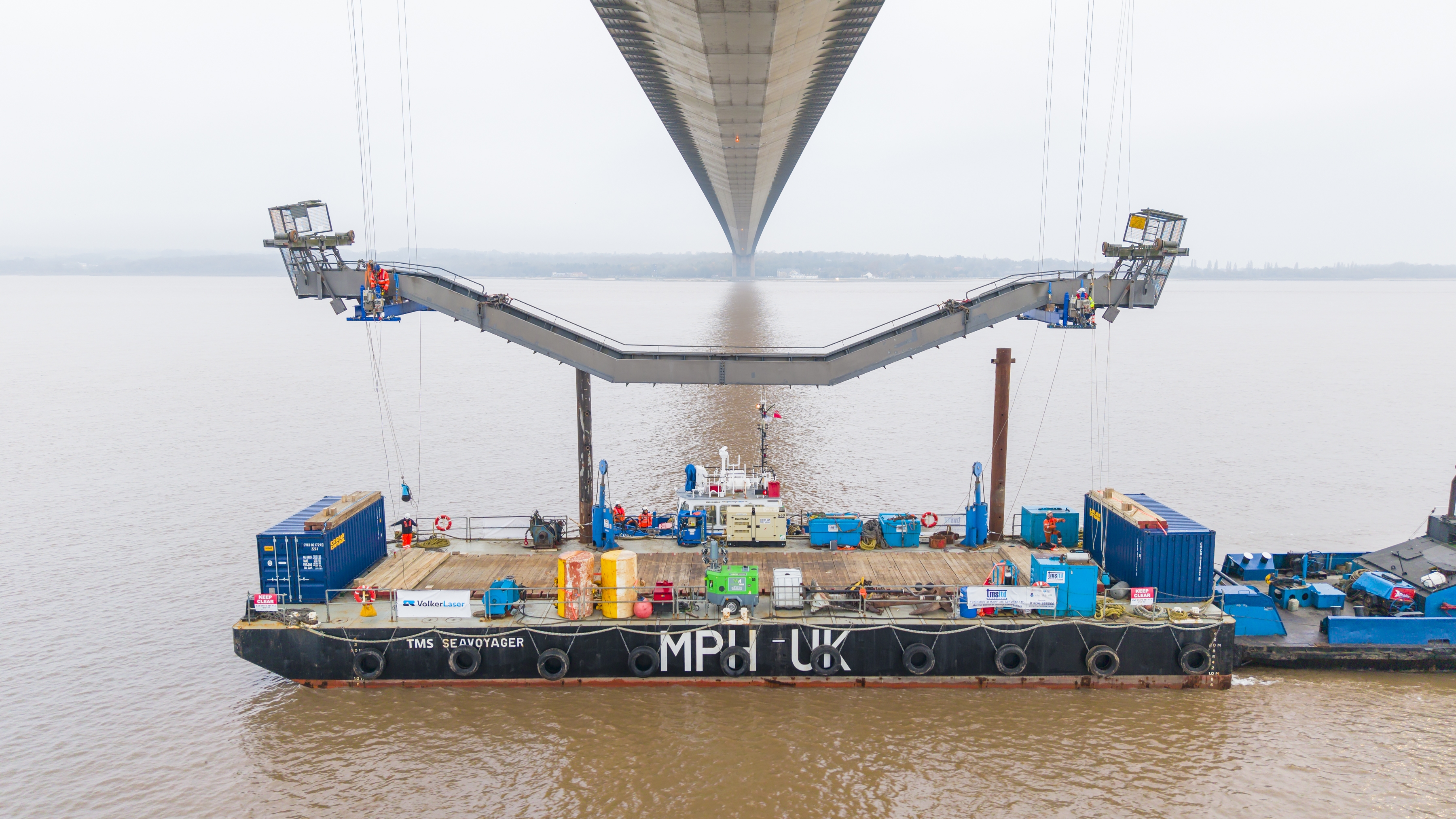 Barge underneath Humber Bridge