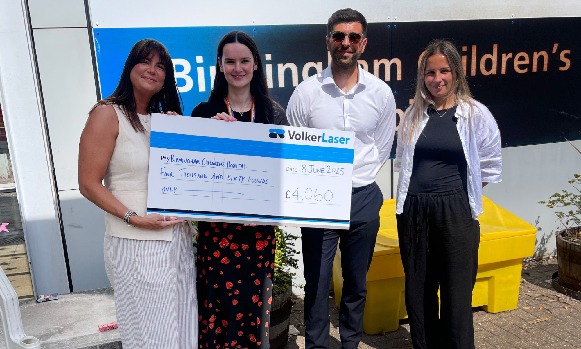 VolkerLaser presenting cheque to Birmingham Children's Hospital