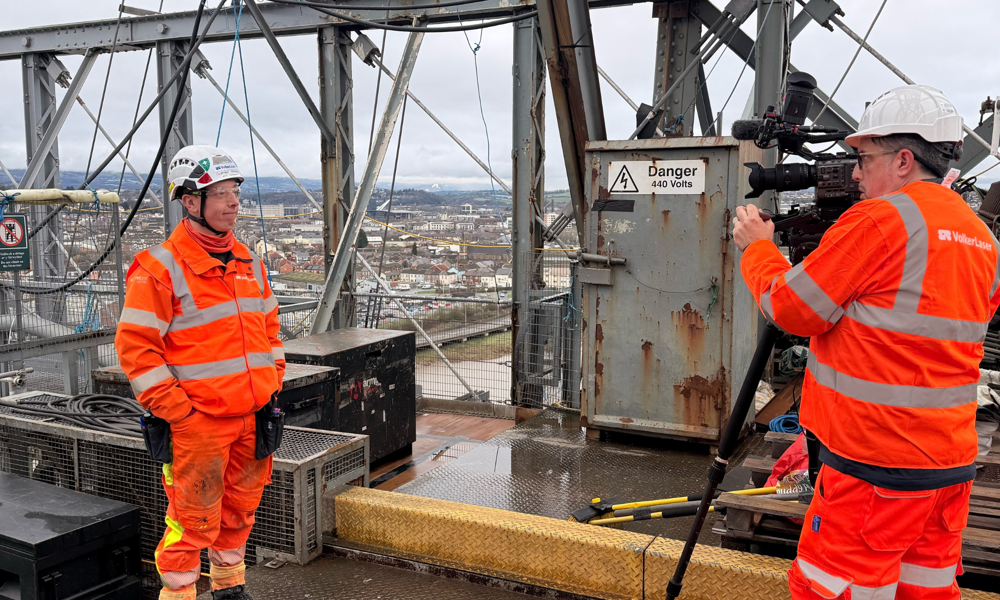 Filming at Newport Transporter Bridge